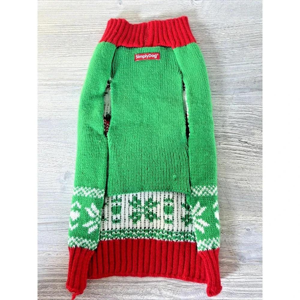 Simply Dog Snowman Snowflakes Christmas Holiday Dog Sweater Red White Medium New